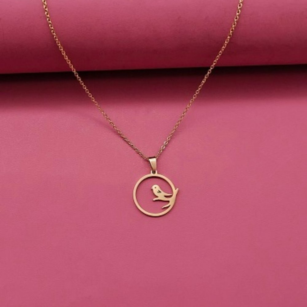 Gold Colored Bird in Circle Necklace